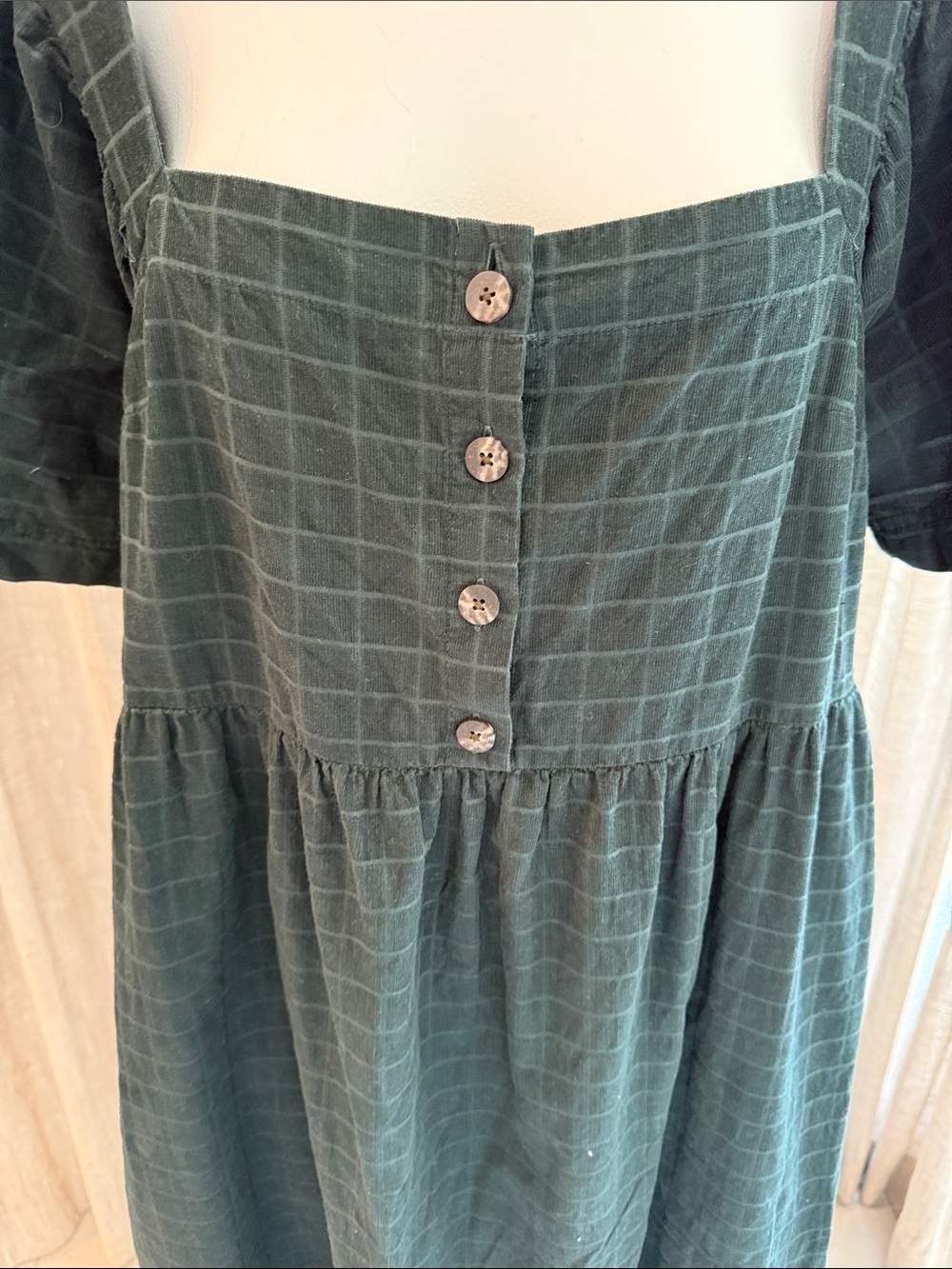 NWOT Madewell Square Neck Short Sleeve Green Check Midi Dress Sz M - Picture 3 of 7